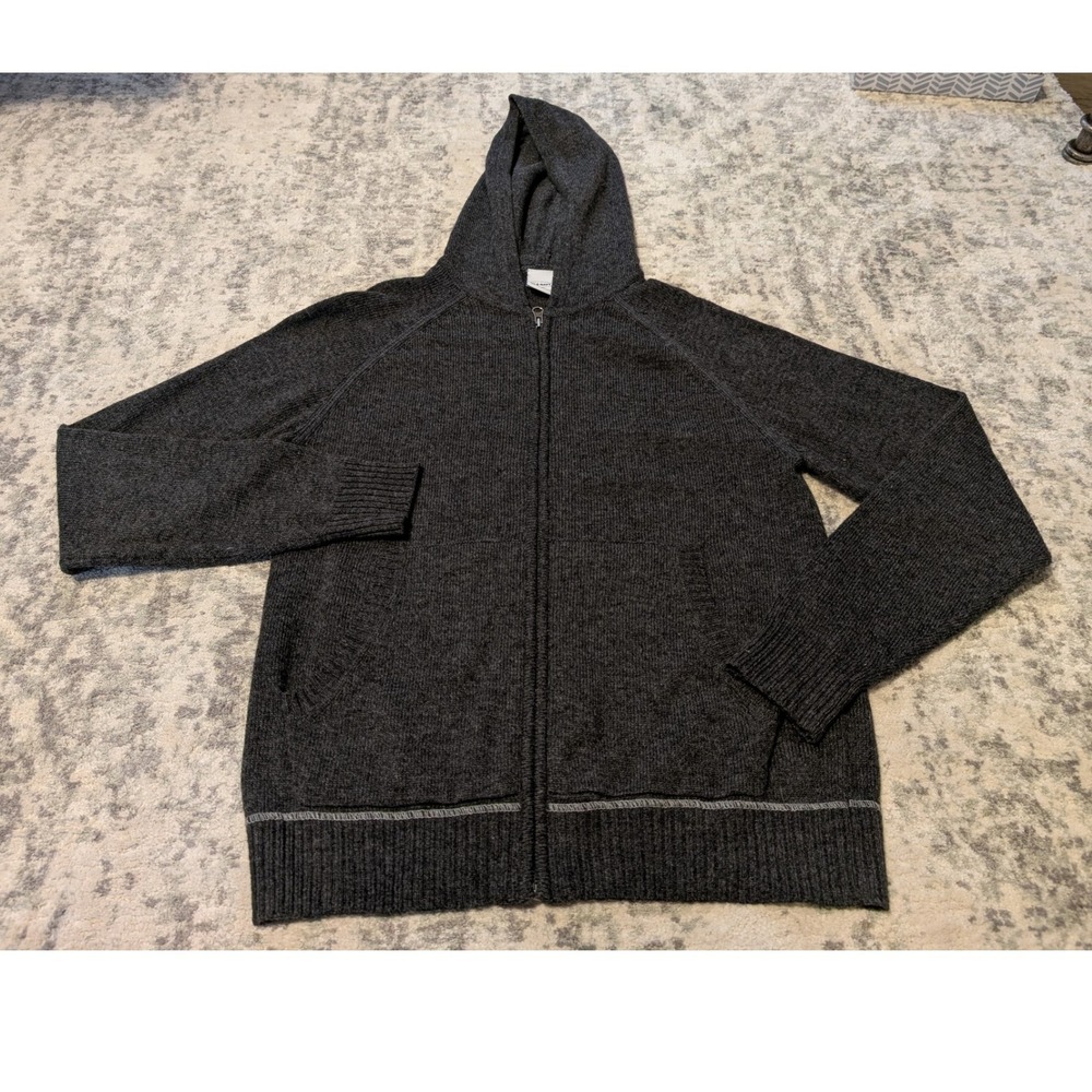 Old Navy VTG Charcoal Gray Wool Blend Hooded Zip Sweater Jacket Women's Small